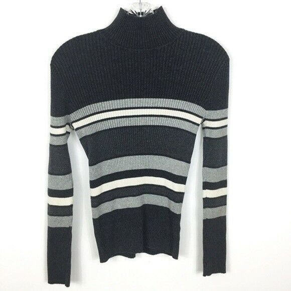 Jones New York Sweaters - VTG Grunge Gray Striped Knit Mock Neck Sweater M
